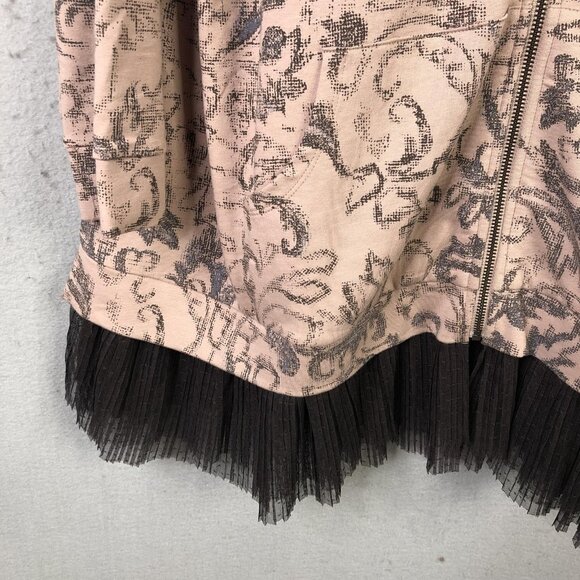 LOGO Lounge Hoodie Womens 2XL Pink Gray Damask Zip Front Pleated Mesh Hem Tunic - Picture 8 of 16